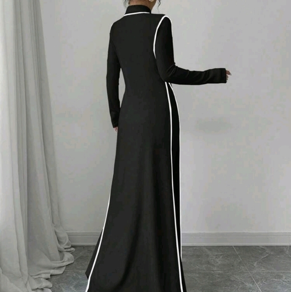 2pcs Set Knitted Ribbed Turtleneck Color Block Dress For Women - Picture 2 of 7